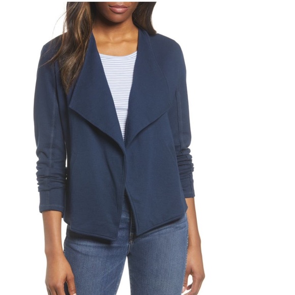 NWT Caslon Drape Collar Knit Blazer in navy peacoat - Picture 2 of 7